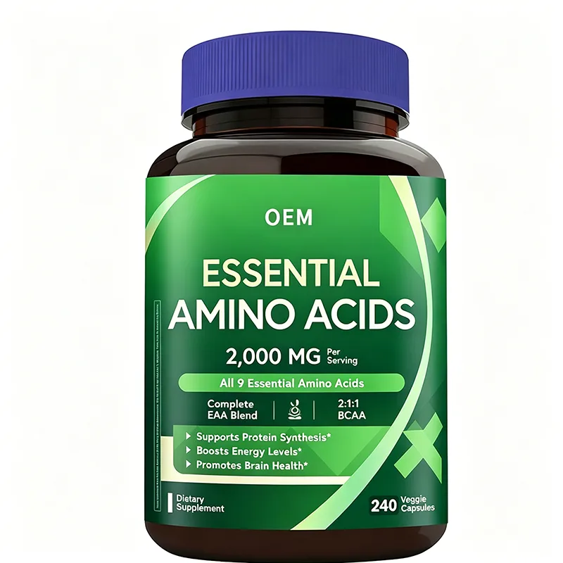 OEM Wholesale 2000mg Essential Amino Acids Veggie Capsules, All 9 EAA 2:1:1 BCAA Fitness Supplement 240 Counts