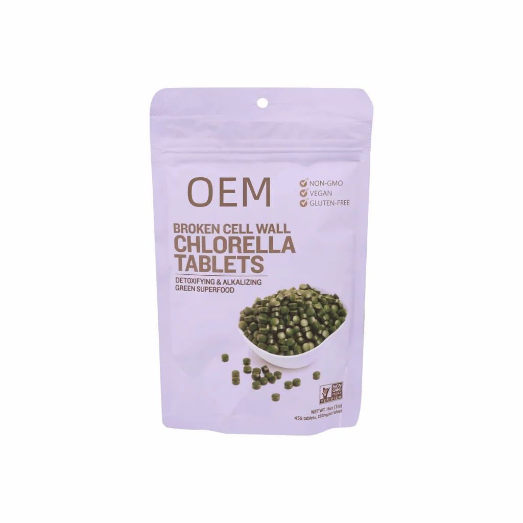 Broken Cell Wall Chlorella Tablets Detoxifying and Alkalizing Green Superfood Non GMO Vegan Gluten Free OEM Supplement