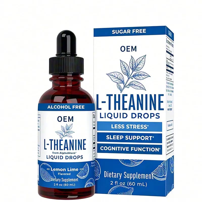 OEM L-Theanine Liquid Drops Alcohol Free Sugar Free Lemon Lime Flavor 60ml 2fl oz Dietary Supplement