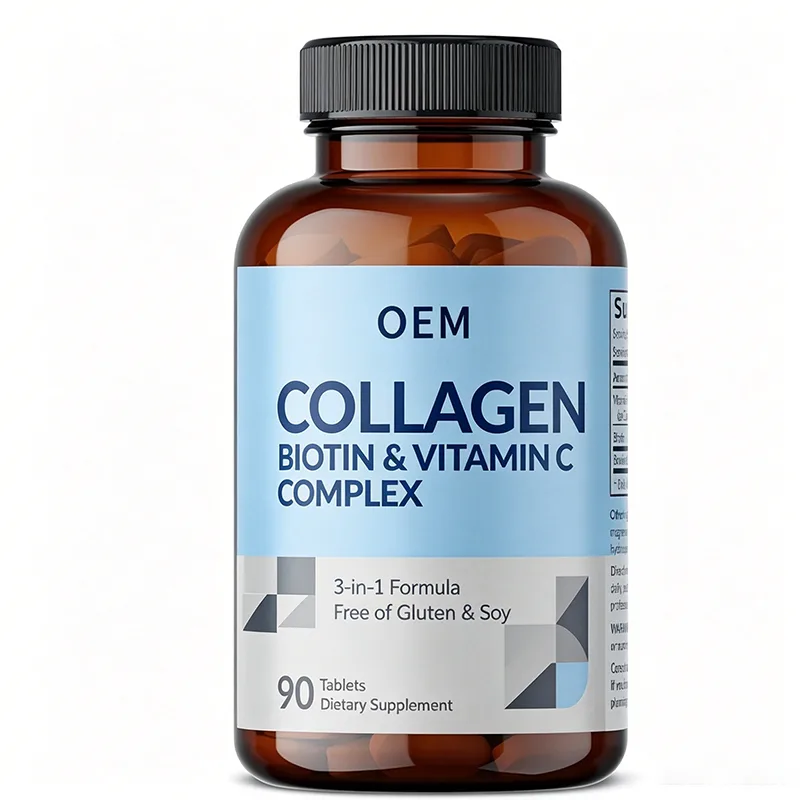 Collagen Biotin and Vitamin C Complex 3 in 1 Tablets 90 Count Gluten Free Soy Free OEM Dietary Supplement