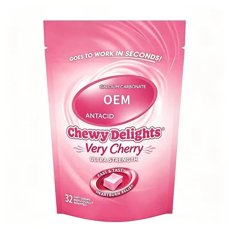 Calcium Carbonate Antacid Chewy Gummies Delights Very Cherry Ultra Strength 32 Soft Chews Gummies Individually Wrapped