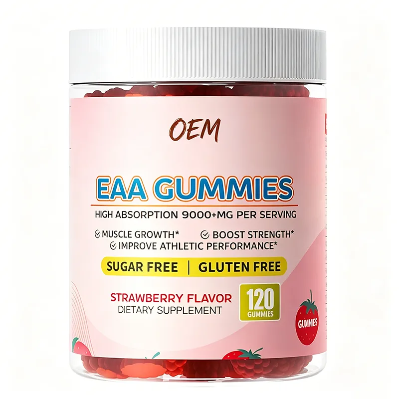EAA Gummies High Absorption 9000mg Per Serving Sugar Free Gluten Free Strawberry Flavor 120 Count OEM Supplement