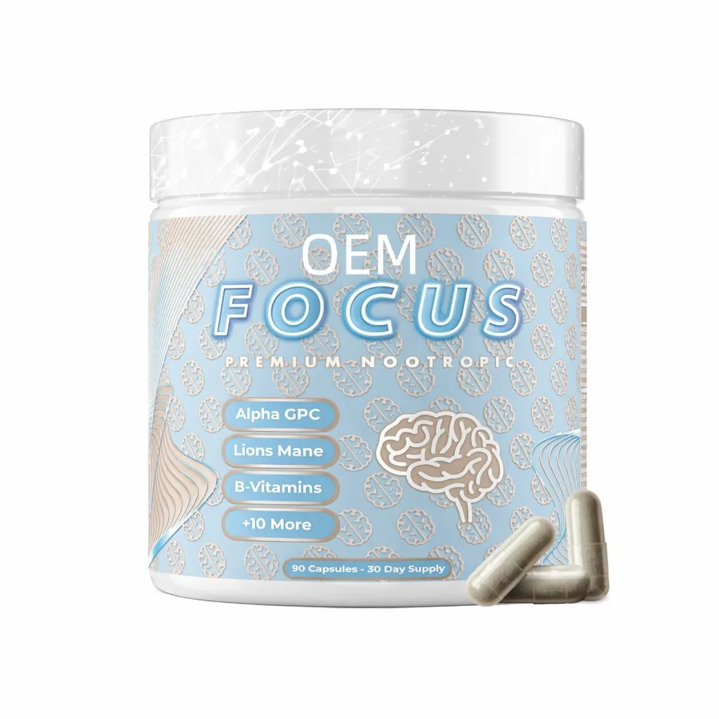Focus Premium Nootropic Capsules 90 Count 30 Day Supply with Alpha GPC Lions Mane and B Vitamins OEM Supplement
