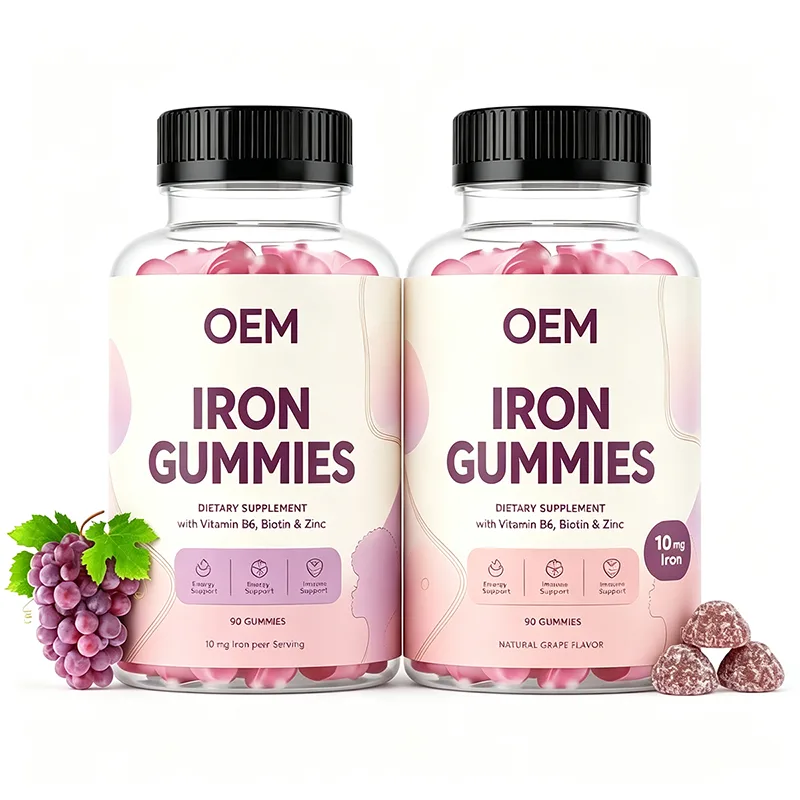 OEM Natural Grape Flavor Iron Gummies 90 Count 10mg Iron With Vitamin B6 Biotin Zinc Energy & Immune Support Daily Dietary