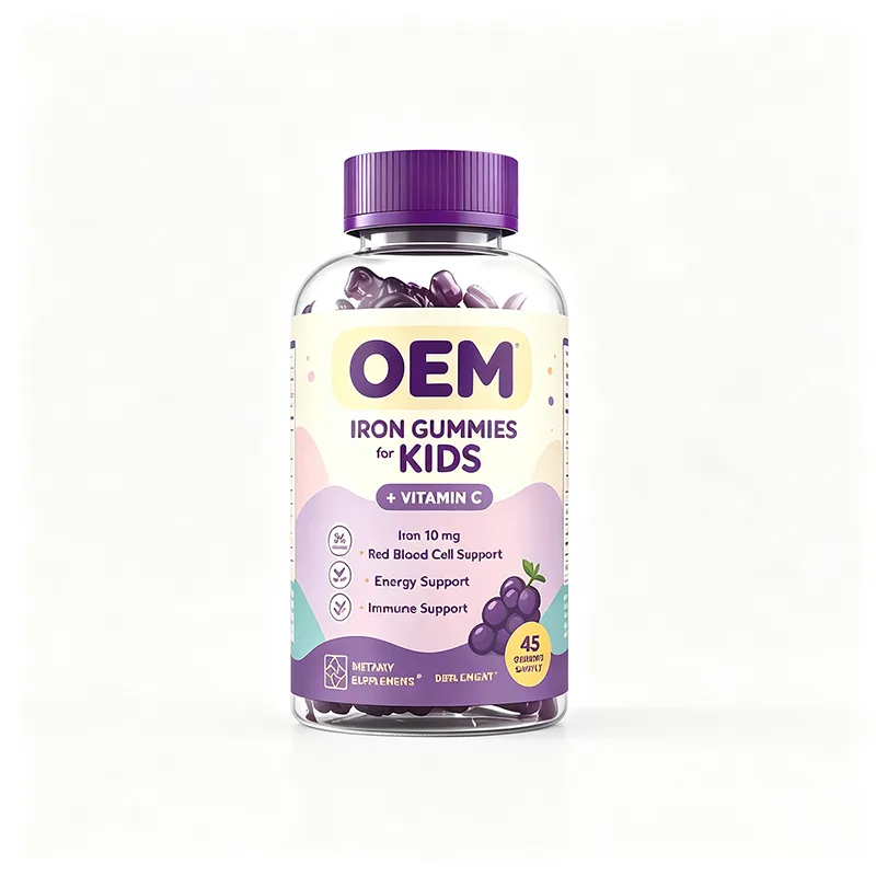 Iron Gummies for Kids with Vitamin C 10mg Iron 45 Count OEM Supplement for Red Blood Cell Energy and Immune Support