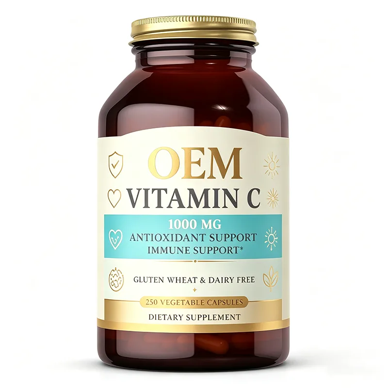 Vitamin C 1000mg 250 Vegetable Capsules OEM Supplement for Antioxidant and Immune Support Gluten Wheat and Dairy Free