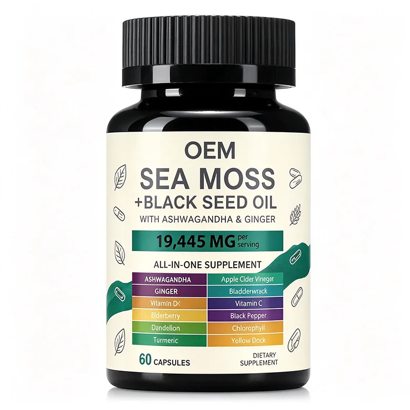Sea Moss and Black Seed Oil with Ashwagandha Ginger Apple Cider Vinegar Bladderwrack Vitamins and More 60 Capsules