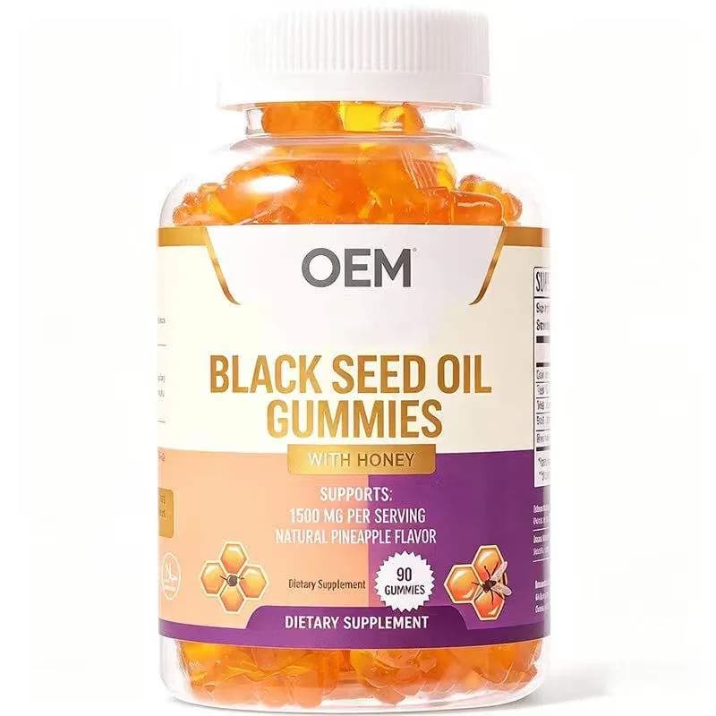Black Seed Oil Gummies with Honey 1500mg Per Serving Natural Pineapple Flavor 90 Count OEM Dietary Supplement