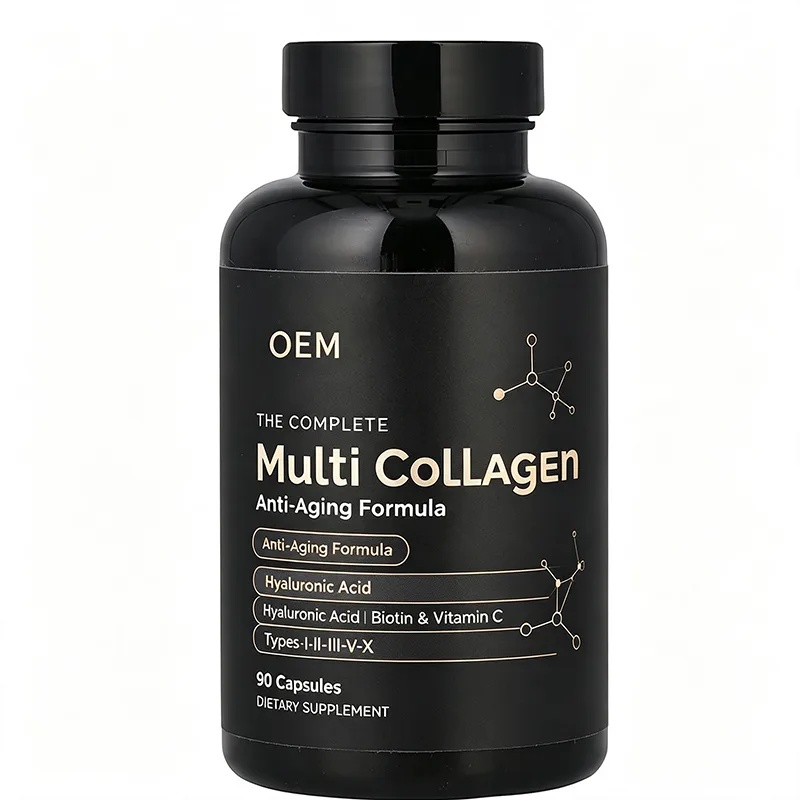 Complete Multi Collagen Anti Aging Formula 90 Capsules with Hyaluronic Acid Biotin Vitamin C Types I II III V and X