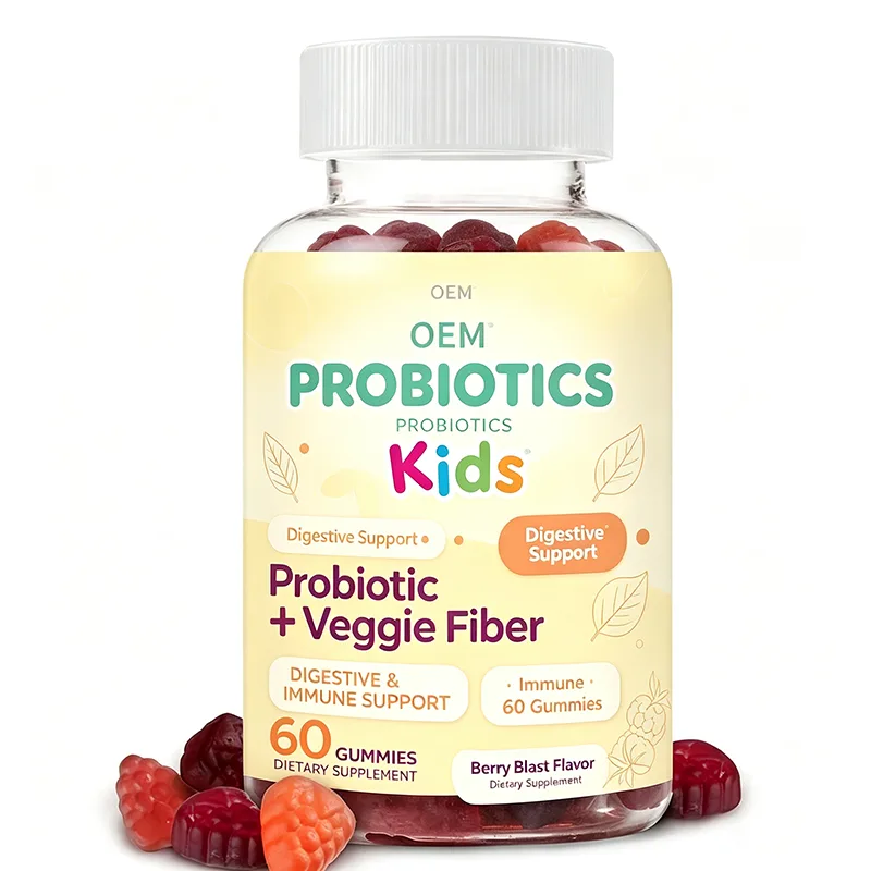 Probiotics Kids Gummies 60 Count with Probiotic Veggie Fiber Berry Blast Flavor OEM Supplement for Digestive and Immune Support