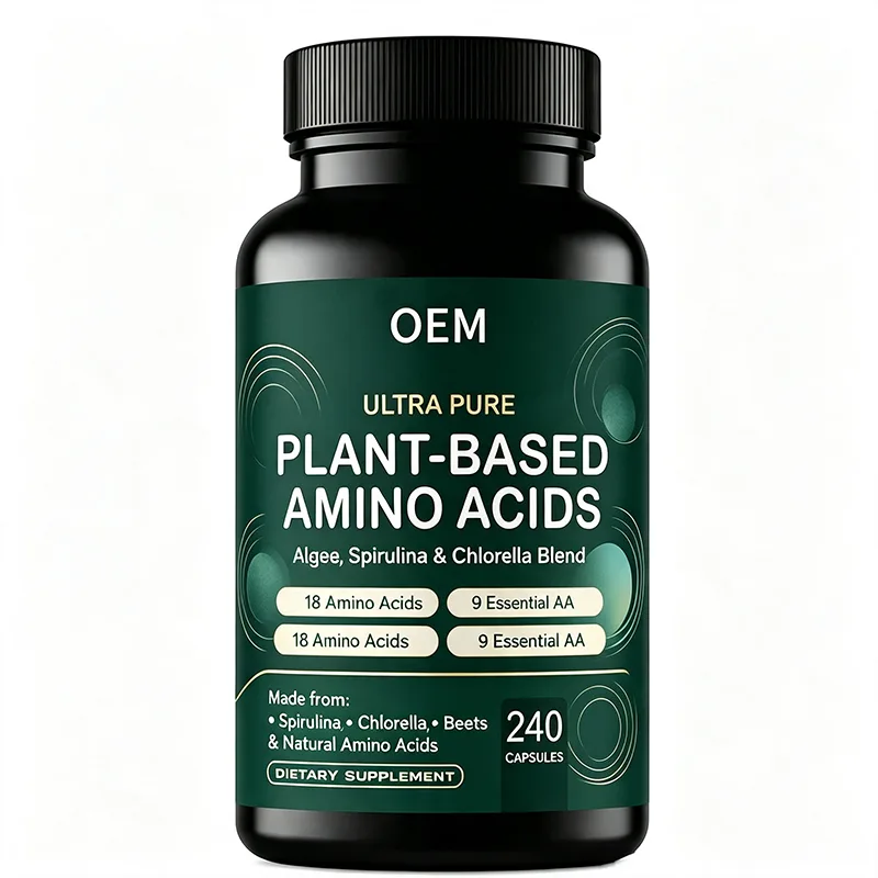Ultra Pure Plant Based Amino Acids 240 Capsules with Spirulina Chlorella Beets 18 Amino Acids 9 Essential OEM Supplement