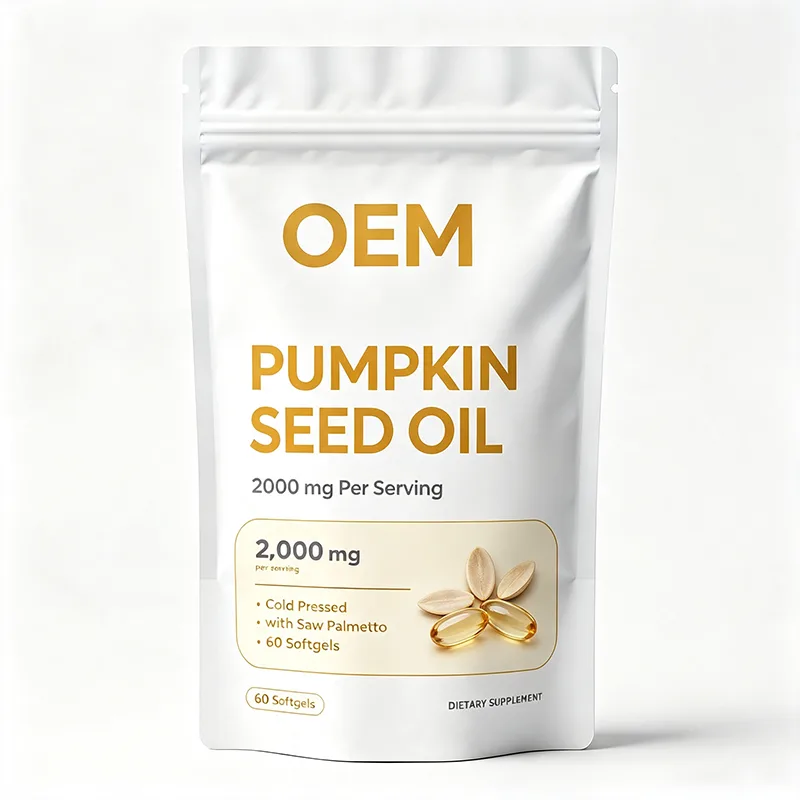 Pumpkin Seed Oil Softgels 2000mg Per Serving Cold Pressed With Saw Palmetto 60 Softgels Pouch Pack OEM Private Label Supplement
