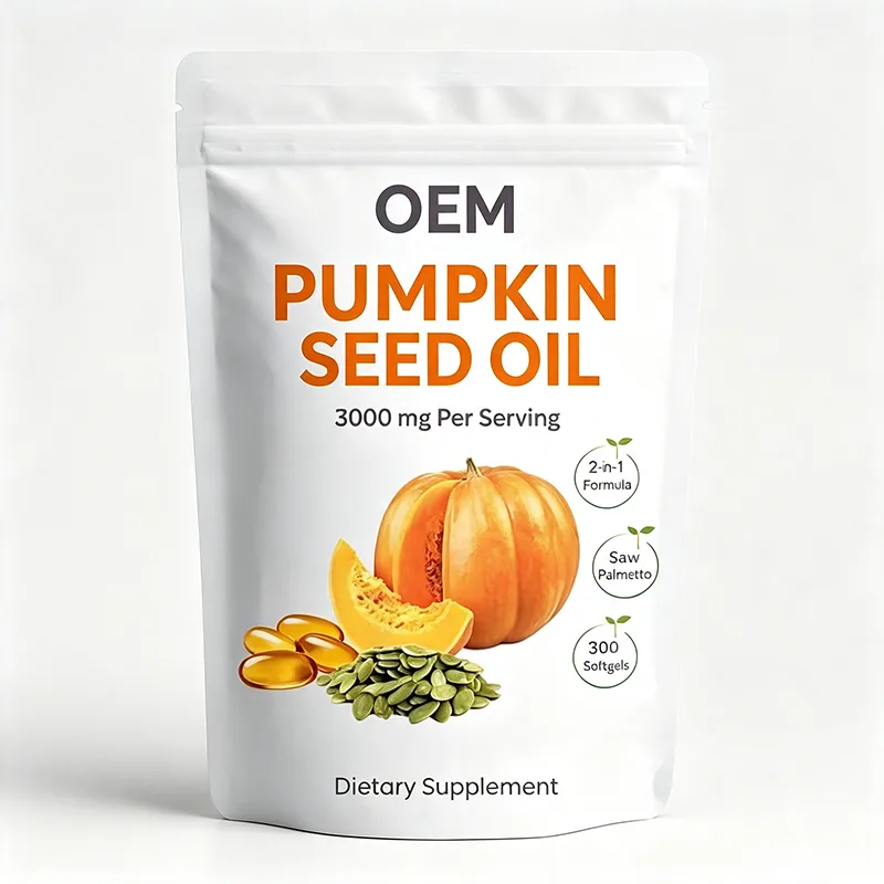 Pumpkin Seed Oil Softgels 3000mg Per Serving Saw Palmetto Formula 300 Count Pouch Pack OEM Herbal Dietary Supplement