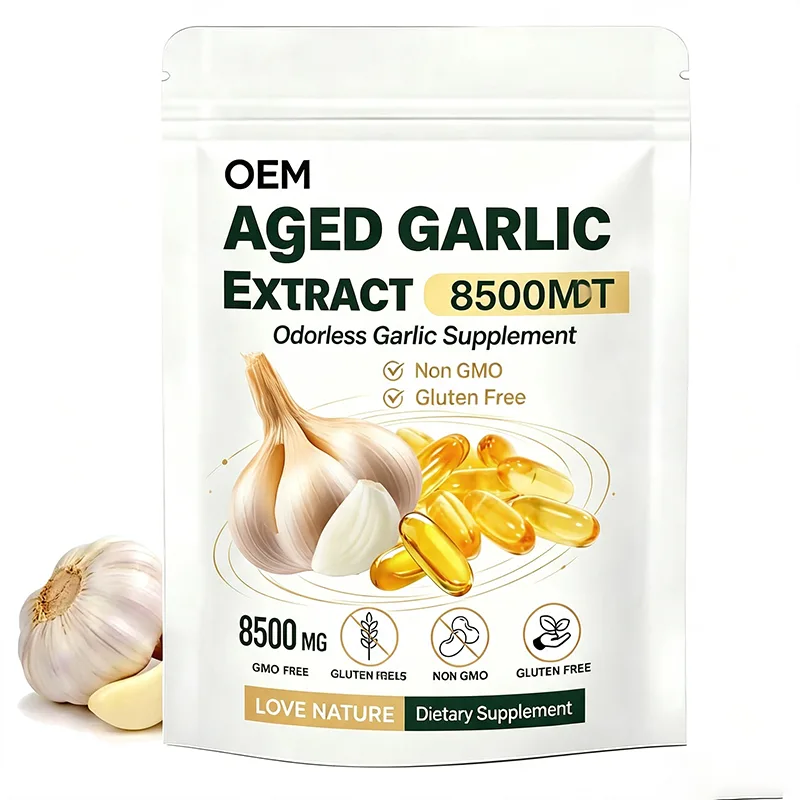 Wholesale Aged Garlic Extract Softgels 8500mg Odorless Resealable Stand up Pouch OEM Custom Brand Service