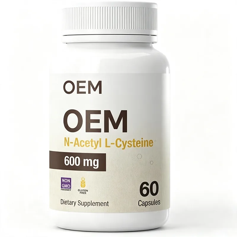 OEM N Acetyl L Cysteine Capsules 600mg Per Serving 60 Counts Non GMO Gluten Free White Plastic Bottle Supplement